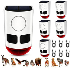 ChunHee Solar Motion Sensor Alarm Outdoor 4 Working Mode Dog Barking Motion Activated Alarm 129dB Loud Sound Noise Maker IP65 Waterproof Motion Detector with Strobe Light for Yard Farm Garden 6Pack