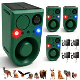 ChunHee Solar Outdoor Motion Sensor Alarm with Dog Barking Alarm Sound, Support Recording and Adjustable Volume, 130db Loud Noise Maker 3 Work Modes Strobe Light for Home, Villa, Farm, Barn 4pack