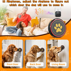 ChunHee WiFi Dog Bells to Go Outside,Dog Door Bell for Dogs to Ring to Go Outside,Bells for Dog Training to Go Outside,Black Dog Bell with Adjustable Volume,1 Receivers & 2 Dog Buttons CallToU
