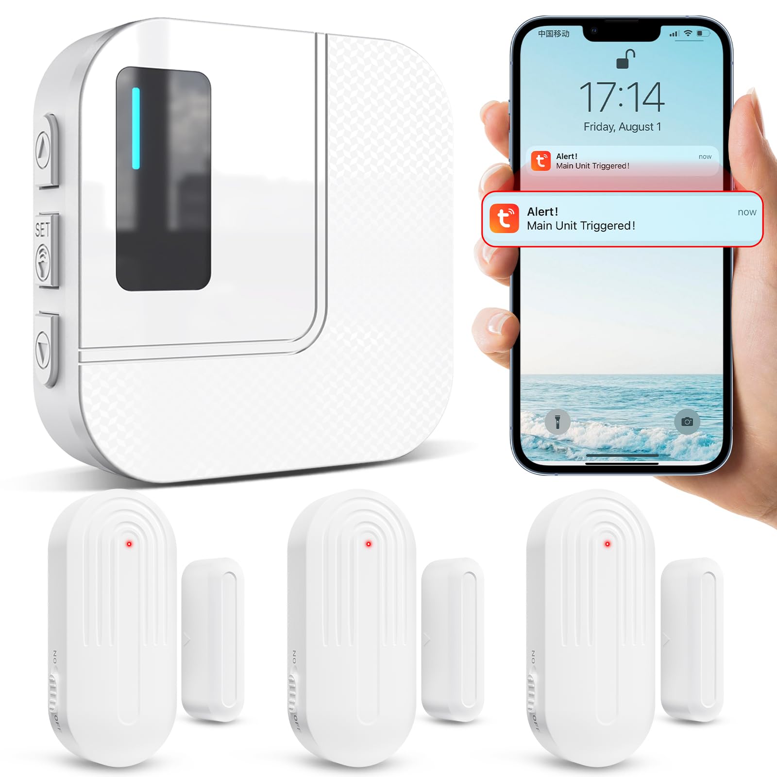 Chunhee WiFi Door & Window Alarm Chime System – App Notifications 2.4GHz Router Connection