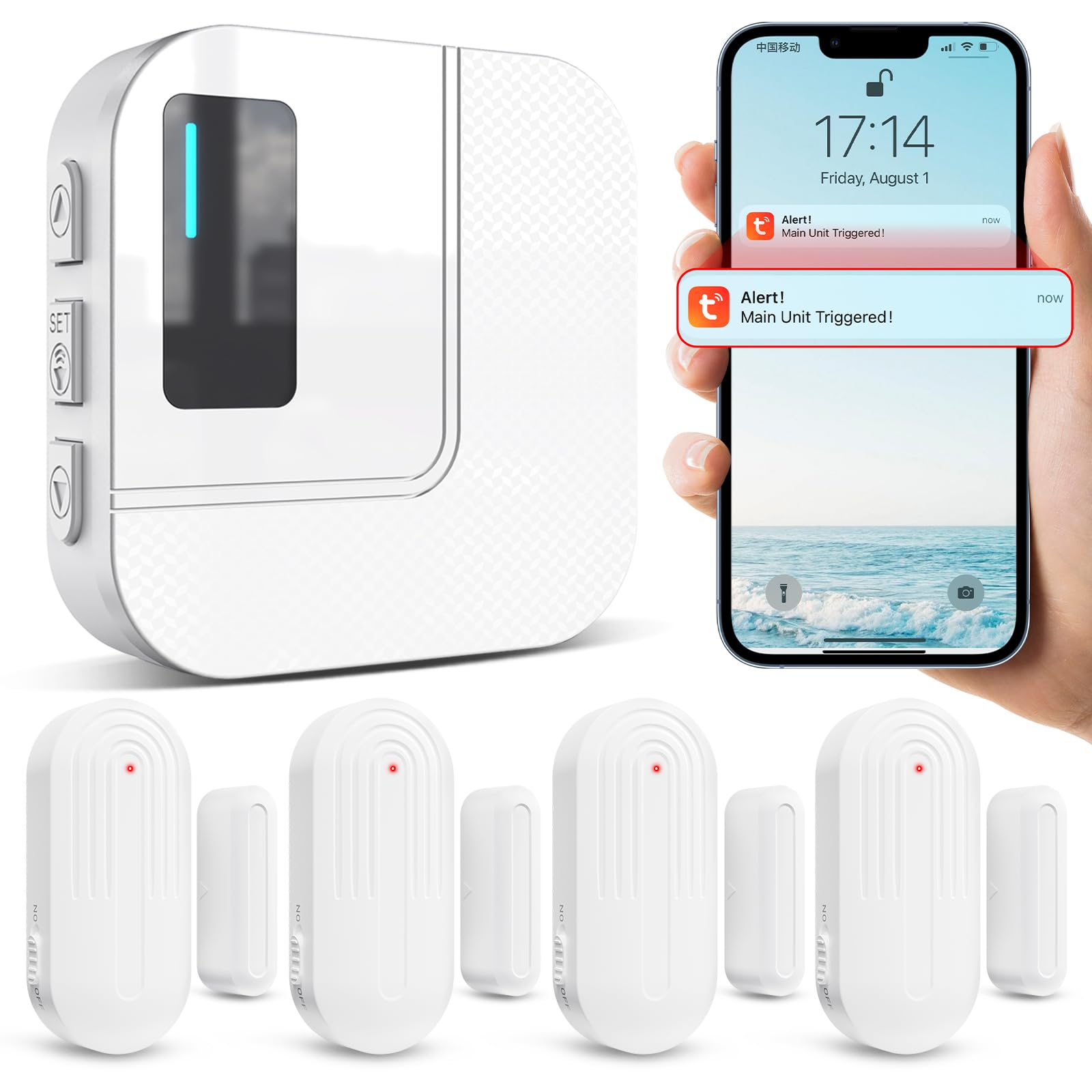 Chunhee WiFi Door & Window Alarm Chime System – App Notifications 2.4GHz Router Connection