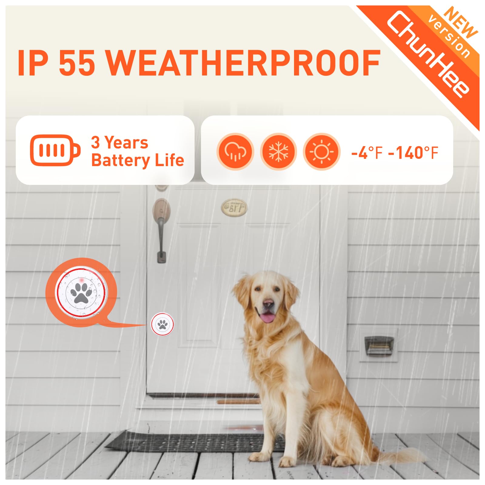 ChunHee Touch Sensitive Dog Doorbell for Potty Training – Waterproof Wireless Smart Bell for Dogs of All Sizes with Adjustable Volume & Ringtones