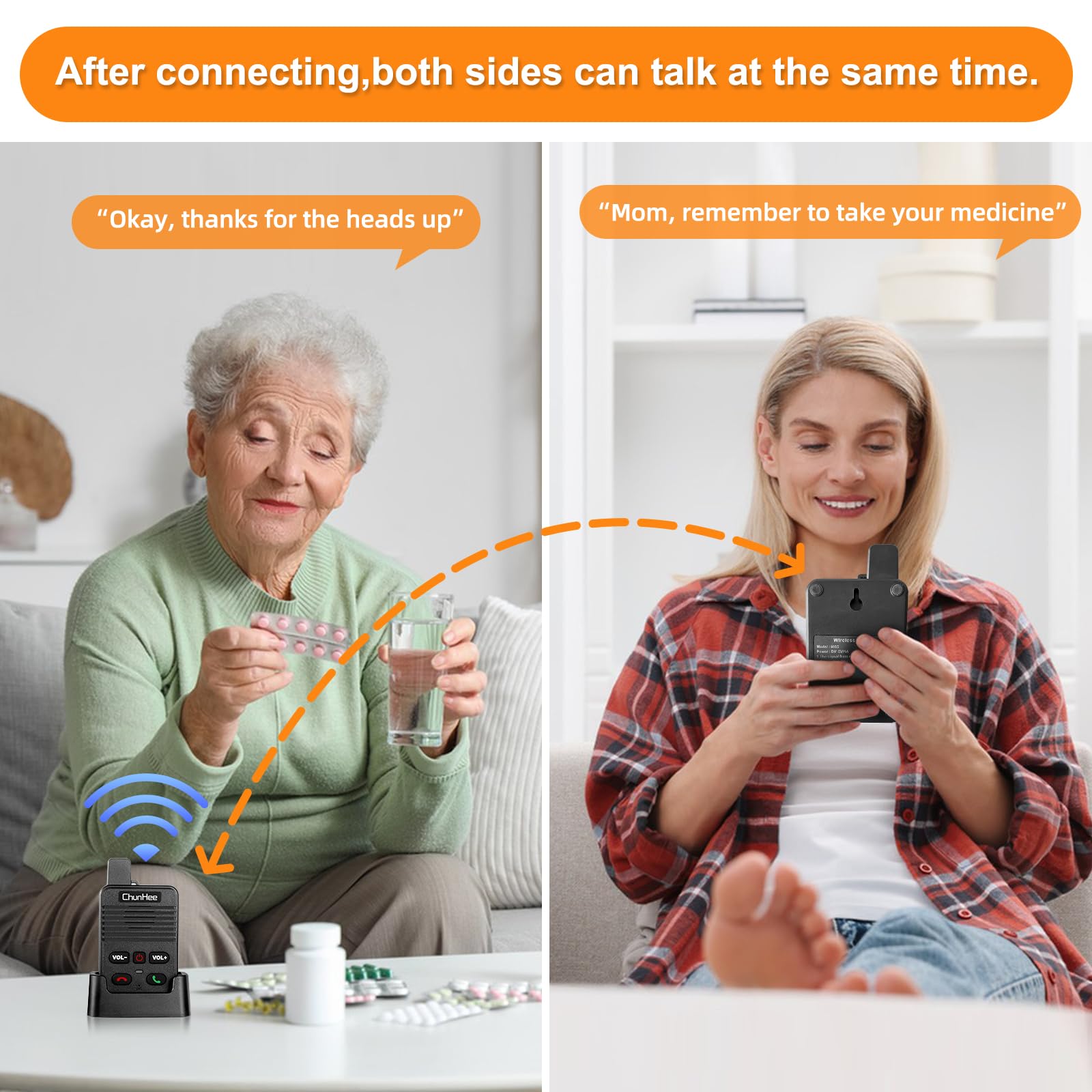 Chunhee Wireless Hands-Free Intercom System for Home – Two-Way Communication, Rechargeable, Wall Mount, Custom Ringtones, Low Battery Alert