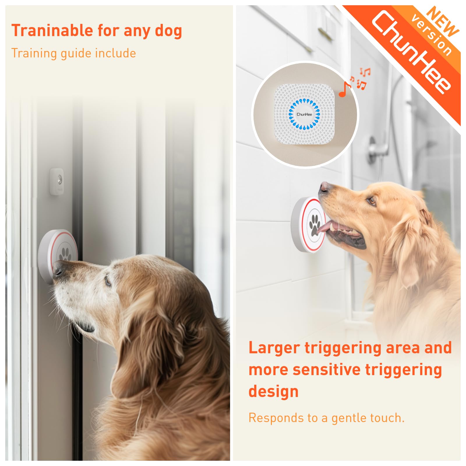 ChunHee Touch Sensitive Dog Doorbell for Potty Training – Waterproof Wireless Smart Bell for Dogs of All Sizes with Adjustable Volume & Ringtones