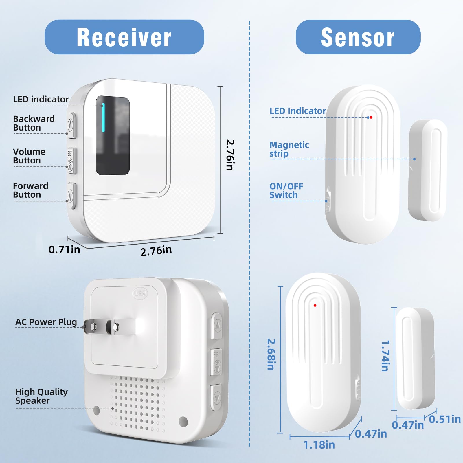 Chunhee WiFi Door & Window Alarm Chime System – App Notifications 2.4GHz Router Connection