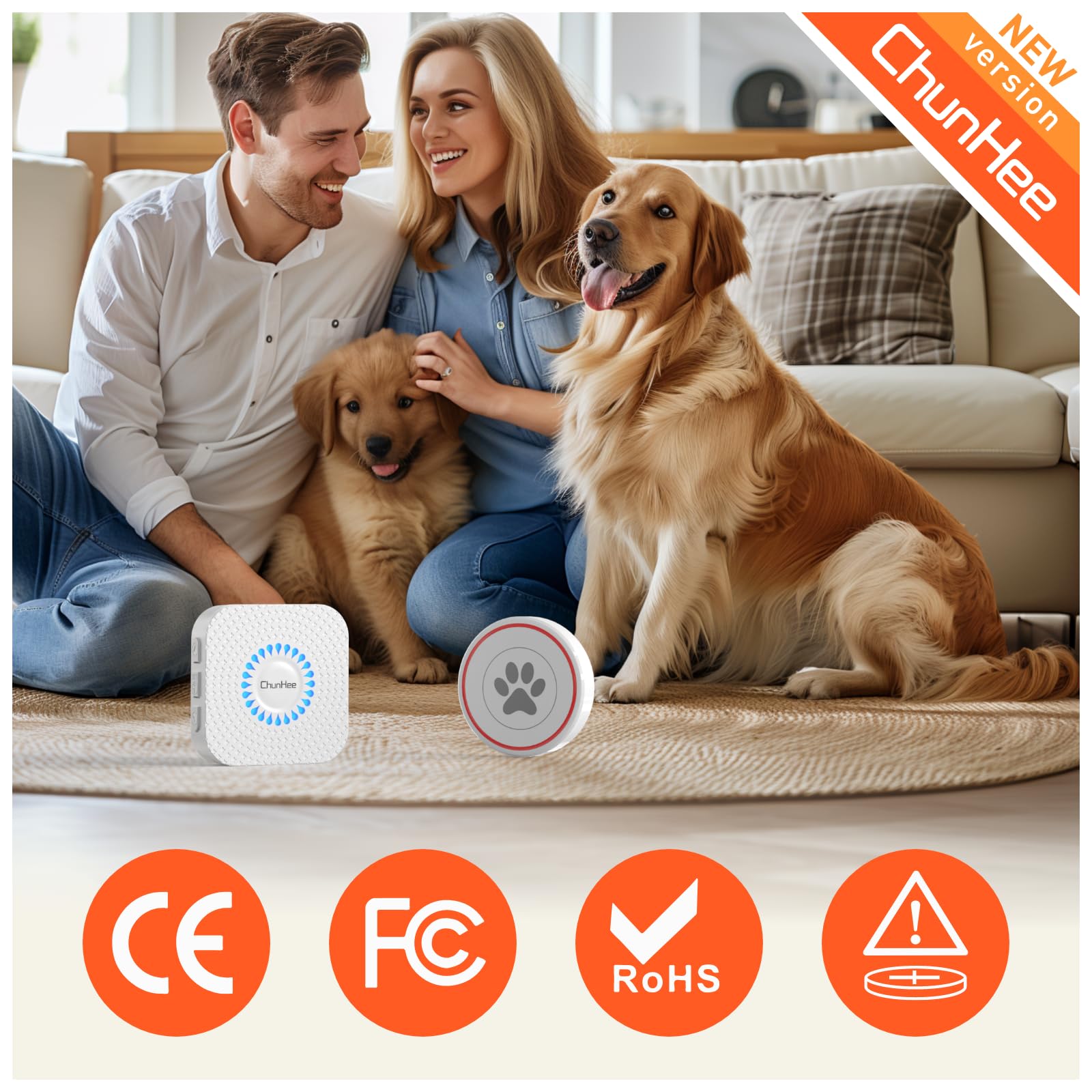 ChunHee Touch Sensitive Dog Doorbell for Potty Training – Waterproof Wireless Smart Bell for Dogs of All Sizes with Adjustable Volume & Ringtones
