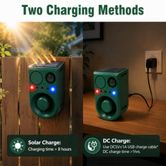 ChunHee Solar Outdoor Motion Sensor Alarm with Dog Barking Alarm Sound, Support Recording and Adjustable Volume, 130db Loud Noise Maker 3 Work Modes Strobe Light for Home, Villa, Farm, Barn 4pack