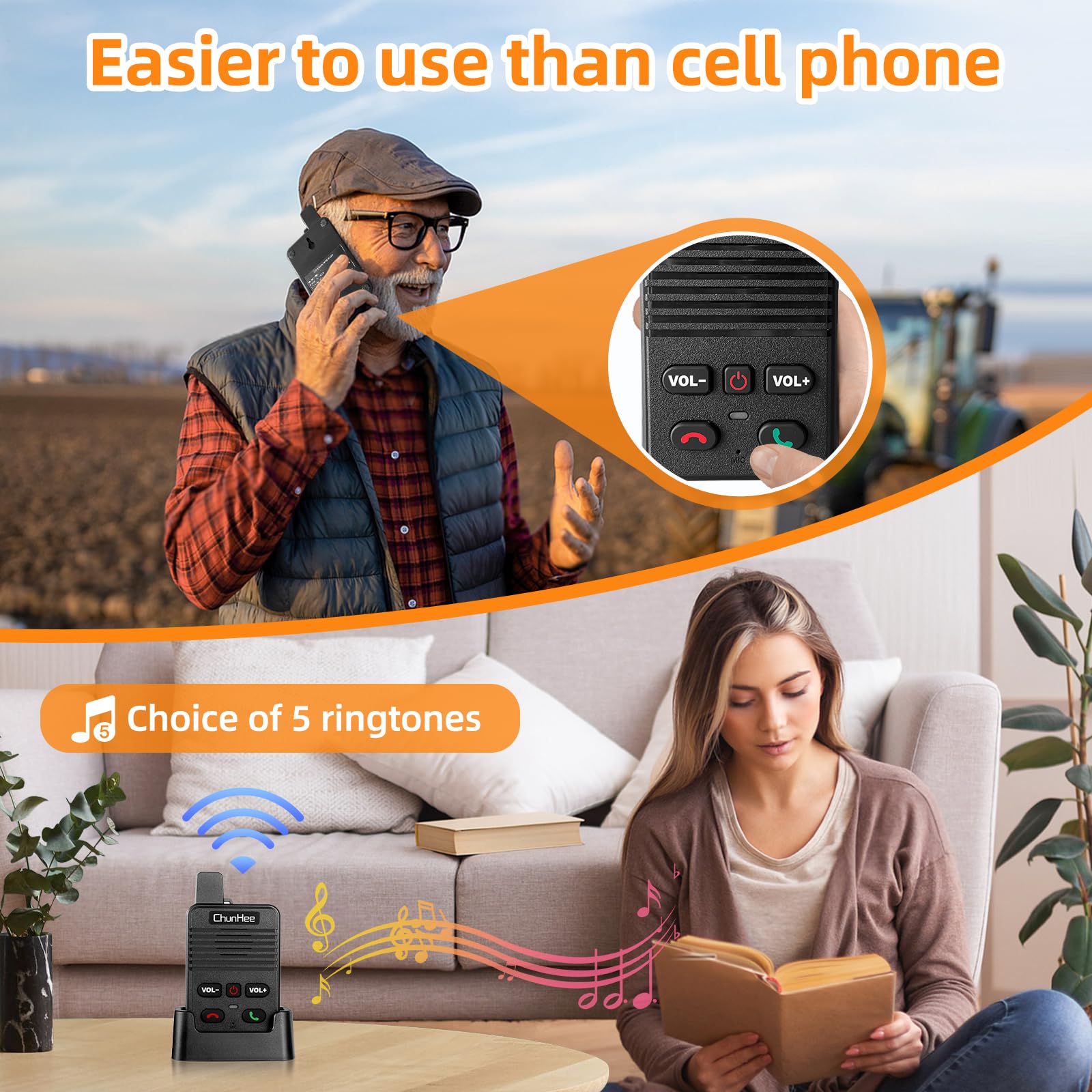 Chunhee Wireless Hands-Free Intercom System for Home – Two-Way Communication, Rechargeable, Wall Mount, Custom Ringtones, Low Battery Alert
